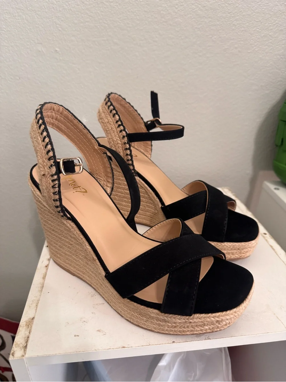 Black Wedge Espadrille Sandals - Women